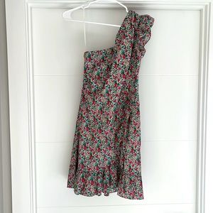 J. Crew, dress, women’s, floral, flower, ruffle sleeve, one shoulder, 0